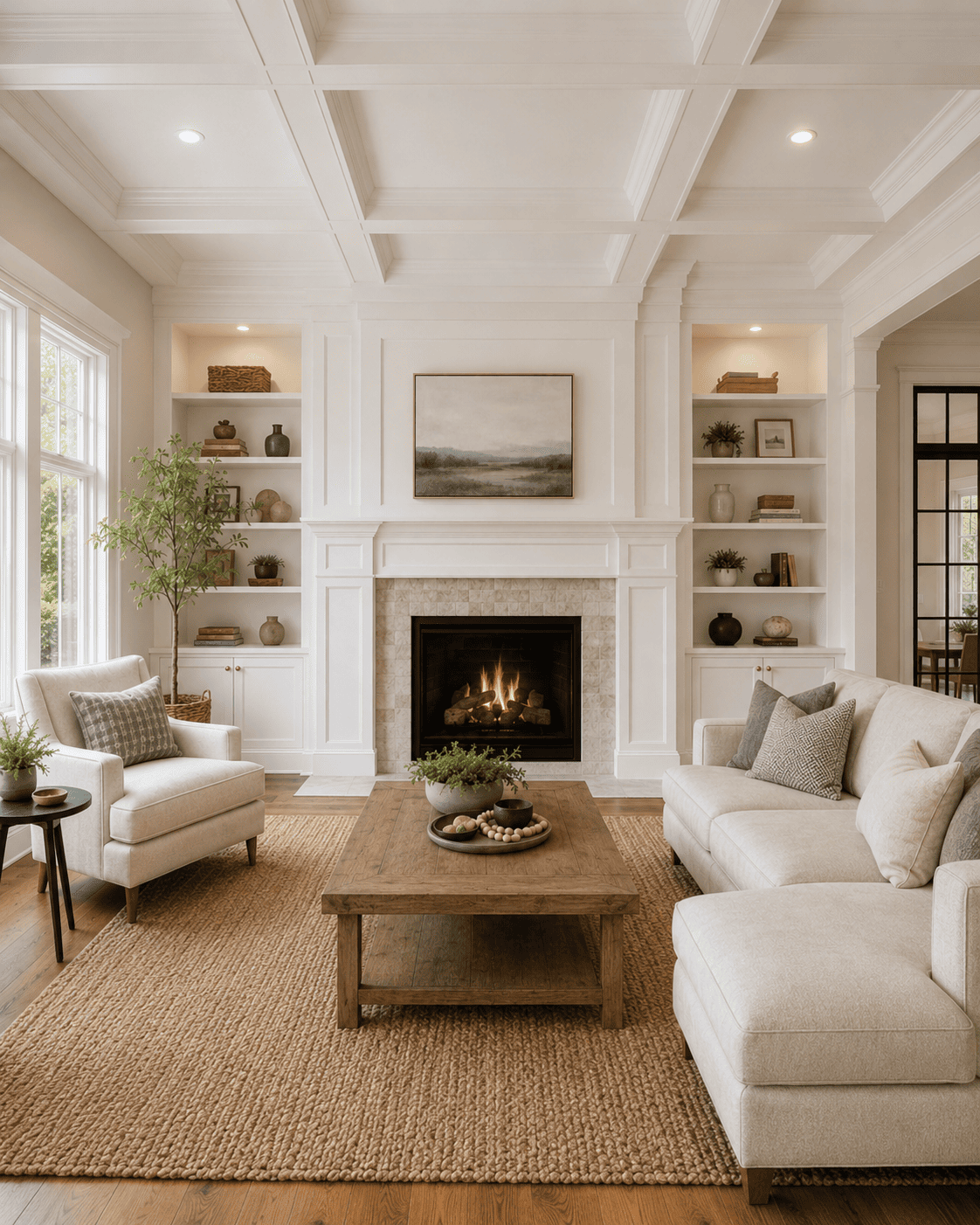 Residential living room remodeling project with chimney