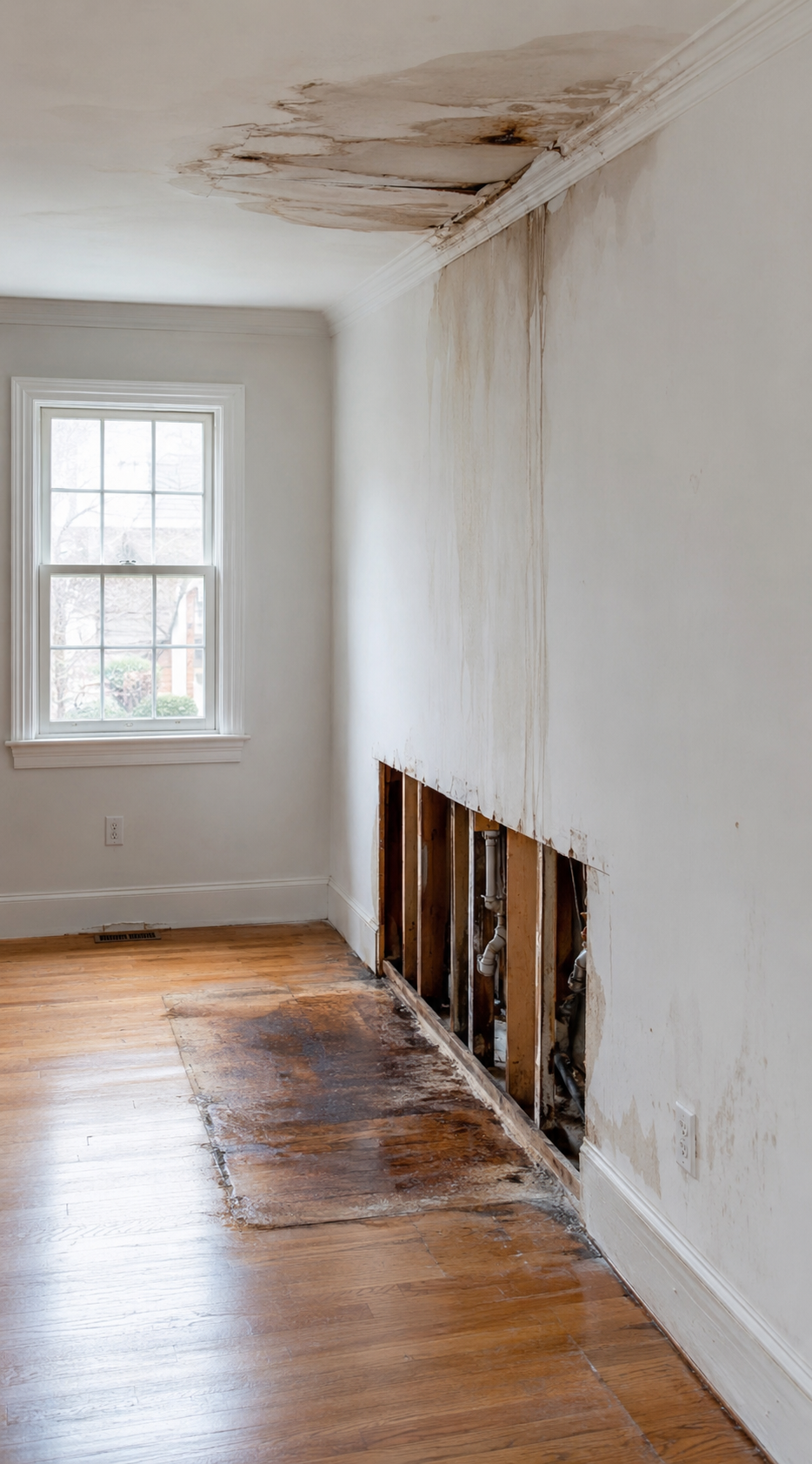 Interior affected by water and moisture damage